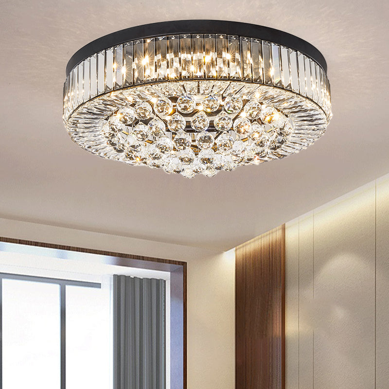 Crystal Block Drum Ceiling Lighting Modernism Black LED Flush Mount, 3 Color Light/Remote Control Stepless Dimming Clearhalo 'Ceiling Lights' 'Close To Ceiling Lights' 'Close to ceiling' 'Flush mount' Lighting' 314216
