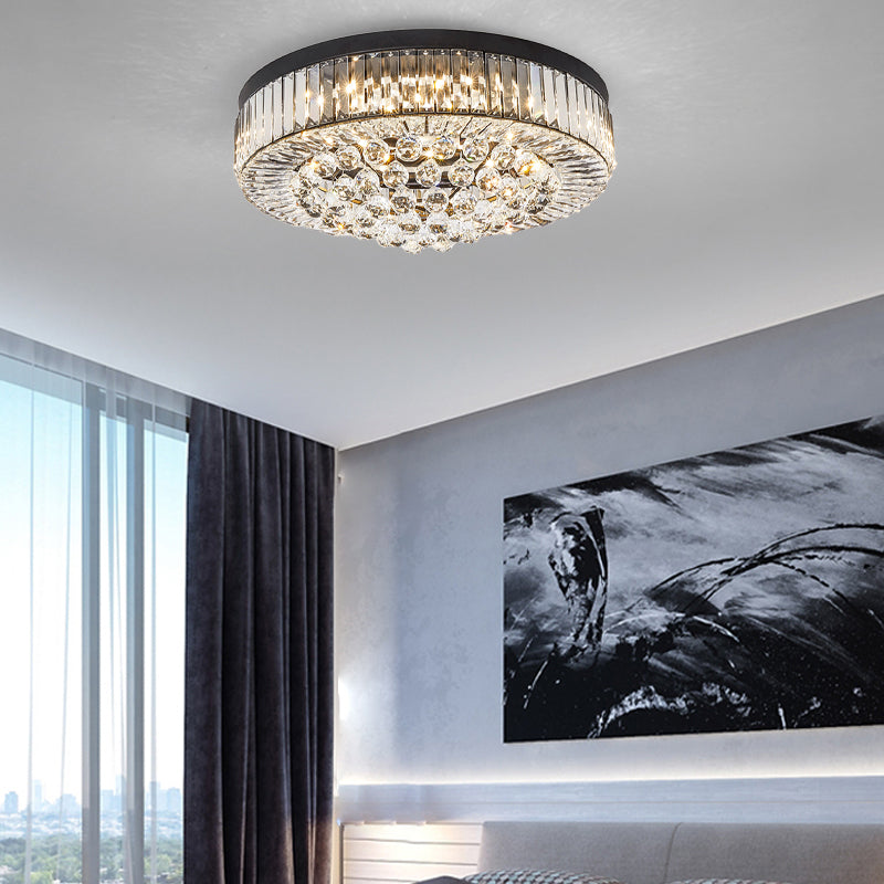 Crystal Block Drum Ceiling Lighting Modernism Black LED Flush Mount, 3 Color Light/Remote Control Stepless Dimming Clearhalo 'Ceiling Lights' 'Close To Ceiling Lights' 'Close to ceiling' 'Flush mount' Lighting' 314217
