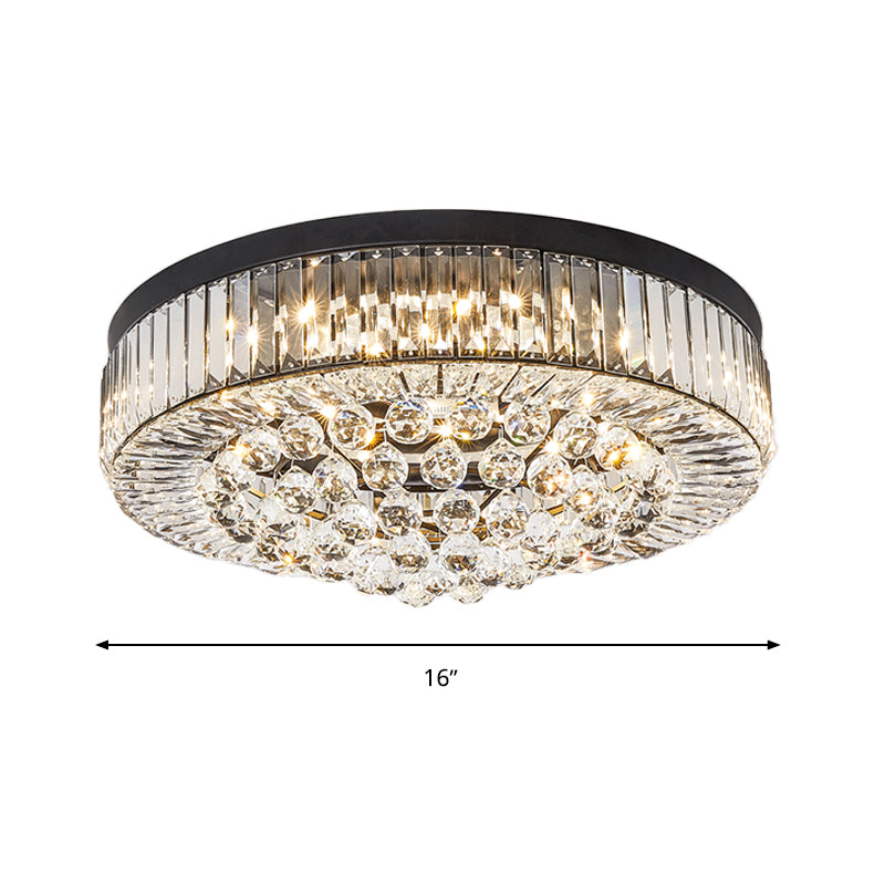 Crystal Block Drum Ceiling Lighting Modernism Black LED Flush Mount, 3 Color Light/Remote Control Stepless Dimming Clearhalo 'Ceiling Lights' 'Close To Ceiling Lights' 'Close to ceiling' 'Flush mount' Lighting' 314220