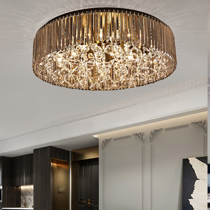 Black Round Flush Mount Light Contemporary 4 Heads Tri-Sided Crystal Rod Ceiling Light in White Light Black Clearhalo 'Ceiling Lights' 'Close To Ceiling Lights' 'Close to ceiling' 'Flush mount' Lighting' 314222