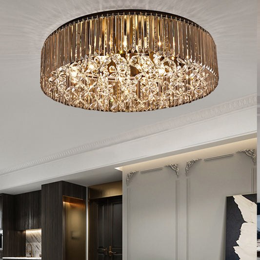 Black Round Flush Mount Light Contemporary 4 Heads Tri-Sided Crystal Rod Ceiling Light in White Light Black Clearhalo 'Ceiling Lights' 'Close To Ceiling Lights' 'Close to ceiling' 'Flush mount' Lighting' 314222