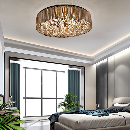 Black Round Flush Mount Light Contemporary 4 Heads Tri-Sided Crystal Rod Ceiling Light in White Light Clearhalo 'Ceiling Lights' 'Close To Ceiling Lights' 'Close to ceiling' 'Flush mount' Lighting' 314225