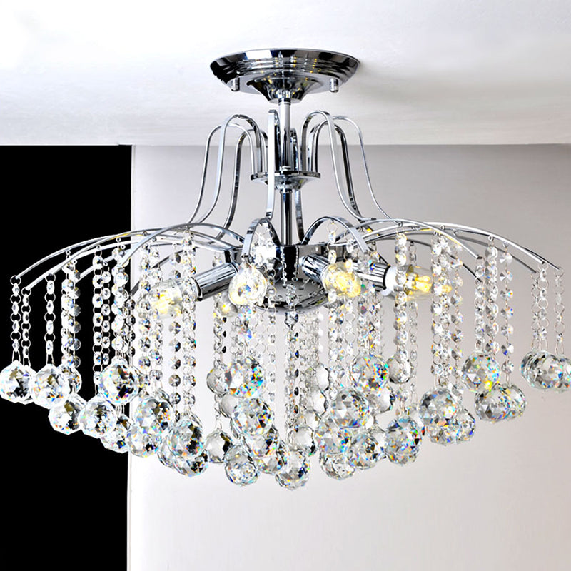 Simple Style Cascade Ceiling Fixture Crystal Ball 8 Heads Living Room Semi Flush Light in Chrome Clearhalo 'Ceiling Lights' 'Close To Ceiling Lights' 'Close to ceiling' 'Semi-flushmount' Lighting' 314234