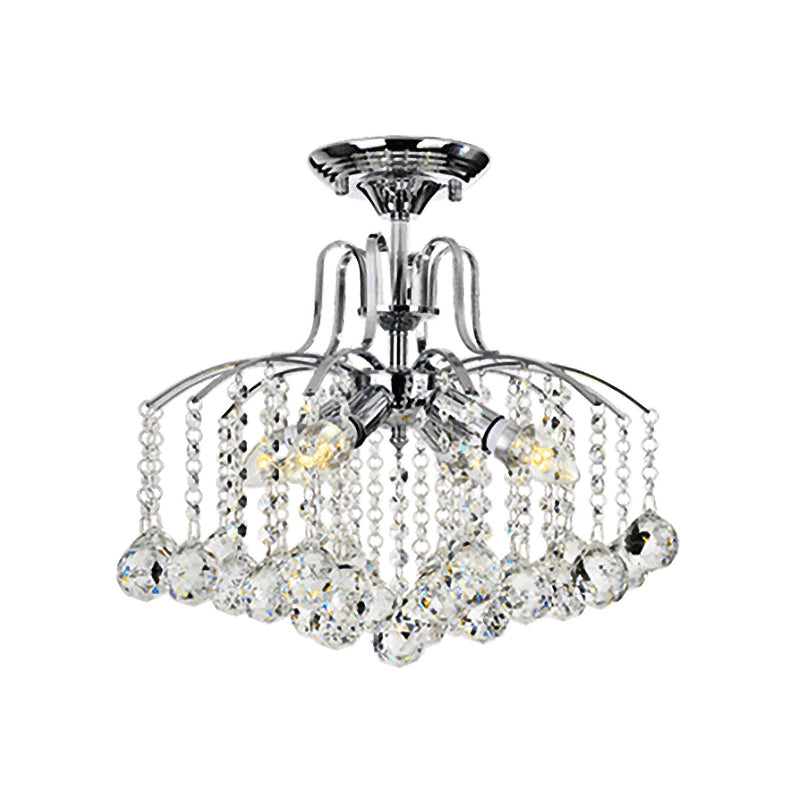 Simple Style Cascade Ceiling Fixture Crystal Ball 8 Heads Living Room Semi Flush Light in Chrome Clearhalo 'Ceiling Lights' 'Close To Ceiling Lights' 'Close to ceiling' 'Semi-flushmount' Lighting' 314236