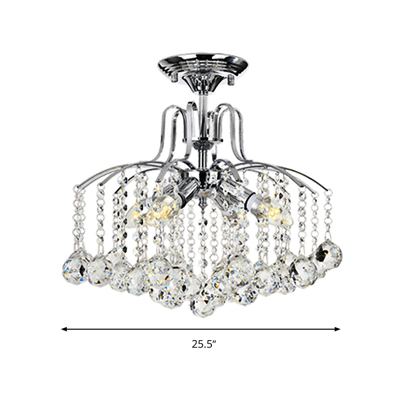 Simple Style Cascade Ceiling Fixture Crystal Ball 8 Heads Living Room Semi Flush Light in Chrome Clearhalo 'Ceiling Lights' 'Close To Ceiling Lights' 'Close to ceiling' 'Semi-flushmount' Lighting' 314237