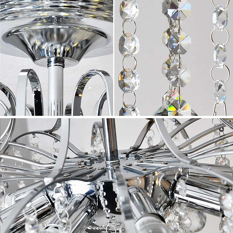 Simple Style Cascade Ceiling Fixture Crystal Ball 8 Heads Living Room Semi Flush Light in Chrome Clearhalo 'Ceiling Lights' 'Close To Ceiling Lights' 'Close to ceiling' 'Semi-flushmount' Lighting' 314238
