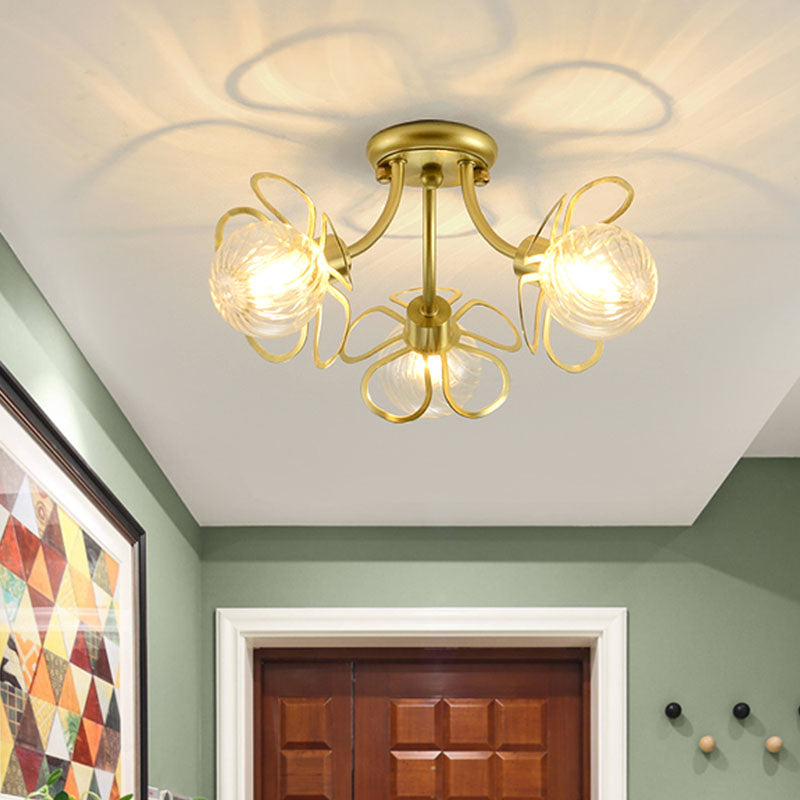 Flower Semi Flush Mount Lamp Minimalist Swirl Crystal 1/3 Lights Black/Gold Ceiling Fixture 3 Gold Clearhalo 'Ceiling Lights' 'Close To Ceiling Lights' 'Close to ceiling' 'Semi-flushmount' Lighting' 314240