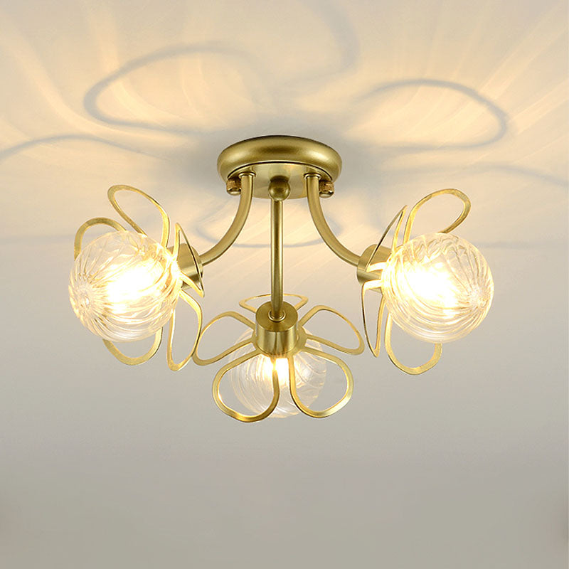 Flower Semi Flush Mount Lamp Minimalist Swirl Crystal 1/3 Lights Black/Gold Ceiling Fixture Clearhalo 'Ceiling Lights' 'Close To Ceiling Lights' 'Close to ceiling' 'Semi-flushmount' Lighting' 314241