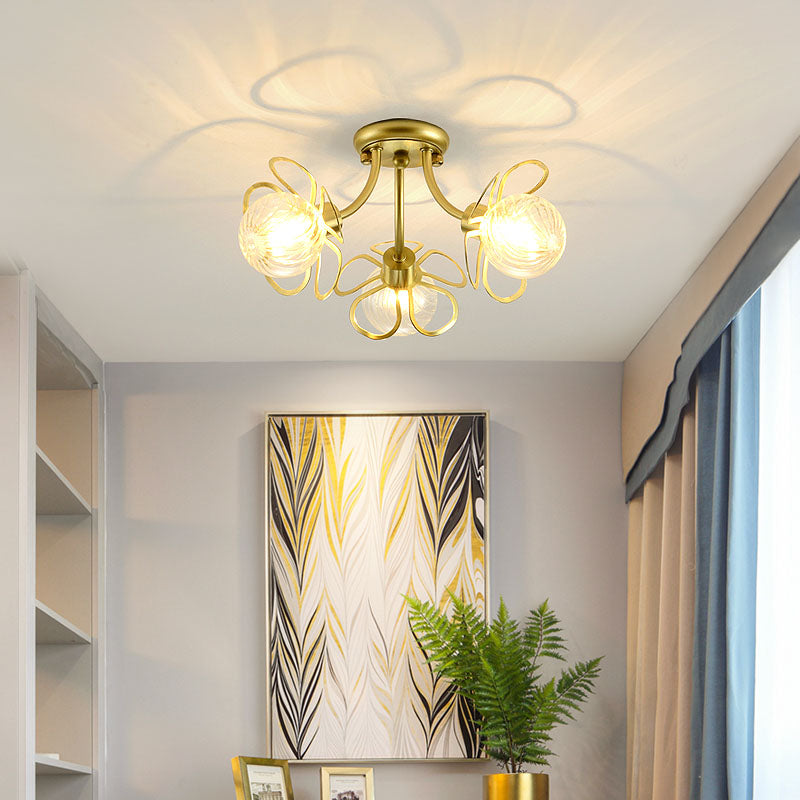 Flower Semi Flush Mount Lamp Minimalist Swirl Crystal 1/3 Lights Black/Gold Ceiling Fixture Clearhalo 'Ceiling Lights' 'Close To Ceiling Lights' 'Close to ceiling' 'Semi-flushmount' Lighting' 314242