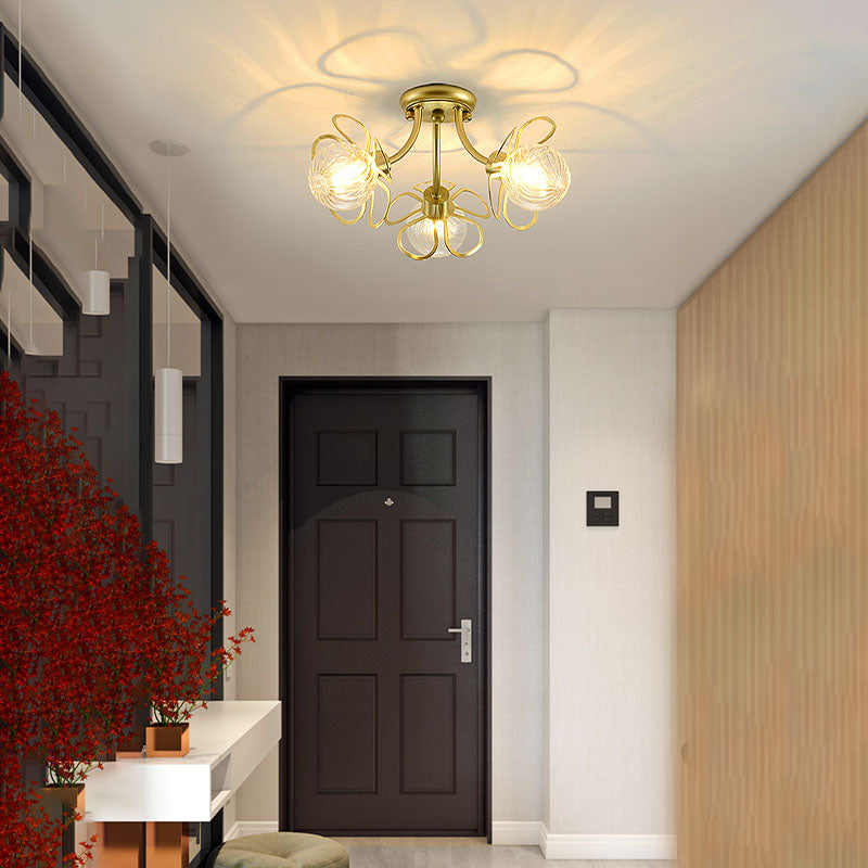 Flower Semi Flush Mount Lamp Minimalist Swirl Crystal 1/3 Lights Black/Gold Ceiling Fixture Clearhalo 'Ceiling Lights' 'Close To Ceiling Lights' 'Close to ceiling' 'Semi-flushmount' Lighting' 314243