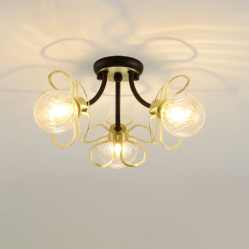 Flower Semi Flush Mount Lamp Minimalist Swirl Crystal 1/3 Lights Black/Gold Ceiling Fixture 3 Black Clearhalo 'Ceiling Lights' 'Close To Ceiling Lights' 'Close to ceiling' 'Semi-flushmount' Lighting' 314246