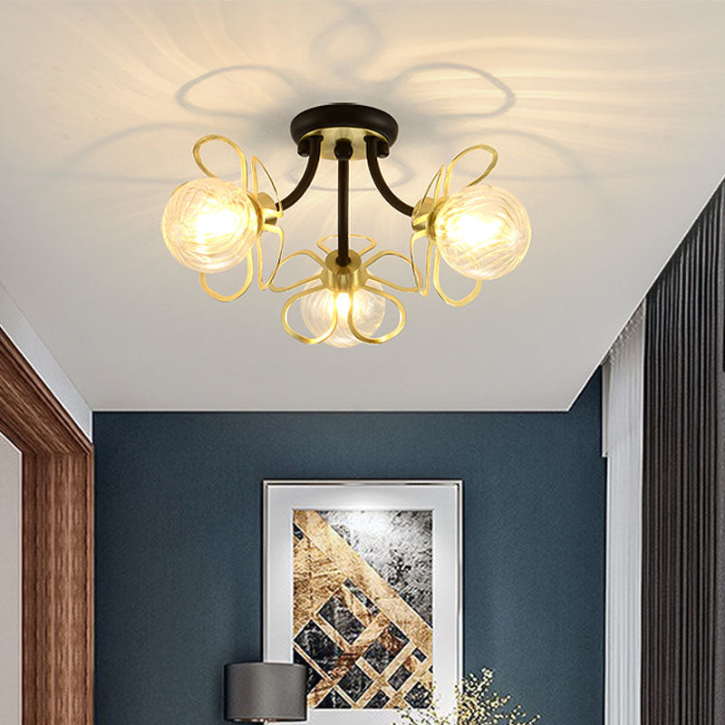 Flower Semi Flush Mount Lamp Minimalist Swirl Crystal 1/3 Lights Black/Gold Ceiling Fixture Clearhalo 'Ceiling Lights' 'Close To Ceiling Lights' 'Close to ceiling' 'Semi-flushmount' Lighting' 314247