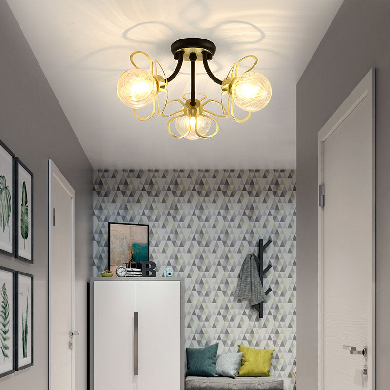 Flower Semi Flush Mount Lamp Minimalist Swirl Crystal 1/3 Lights Black/Gold Ceiling Fixture Clearhalo 'Ceiling Lights' 'Close To Ceiling Lights' 'Close to ceiling' 'Semi-flushmount' Lighting' 314248