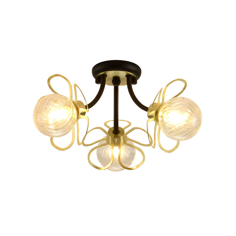 Flower Semi Flush Mount Lamp Minimalist Swirl Crystal 1/3 Lights Black/Gold Ceiling Fixture Clearhalo 'Ceiling Lights' 'Close To Ceiling Lights' 'Close to ceiling' 'Semi-flushmount' Lighting' 314249