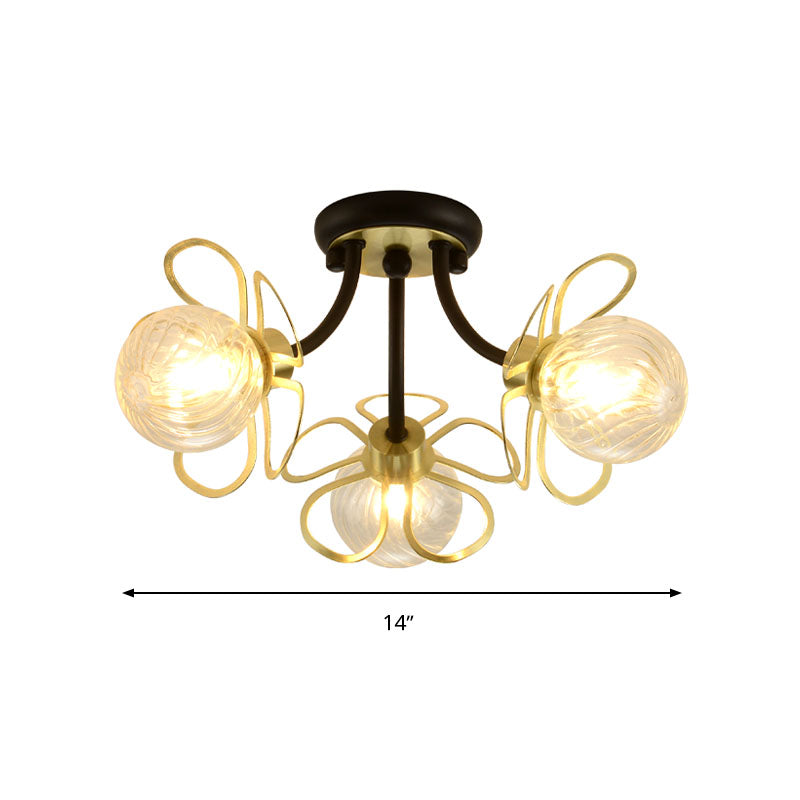 Flower Semi Flush Mount Lamp Minimalist Swirl Crystal 1/3 Lights Black/Gold Ceiling Fixture Clearhalo 'Ceiling Lights' 'Close To Ceiling Lights' 'Close to ceiling' 'Semi-flushmount' Lighting' 314250