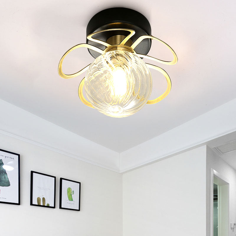 Flower Semi Flush Mount Lamp Minimalist Swirl Crystal 1/3 Lights Black/Gold Ceiling Fixture 1 Black Clearhalo 'Ceiling Lights' 'Close To Ceiling Lights' 'Close to ceiling' 'Semi-flushmount' Lighting' 314251