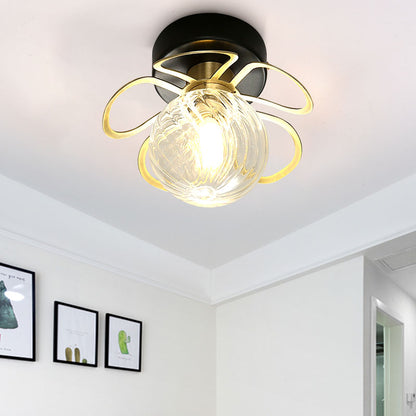 Flower Semi Flush Mount Lamp Minimalist Swirl Crystal 1/3 Lights Black/Gold Ceiling Fixture 1 Black Clearhalo 'Ceiling Lights' 'Close To Ceiling Lights' 'Close to ceiling' 'Semi-flushmount' Lighting' 314251