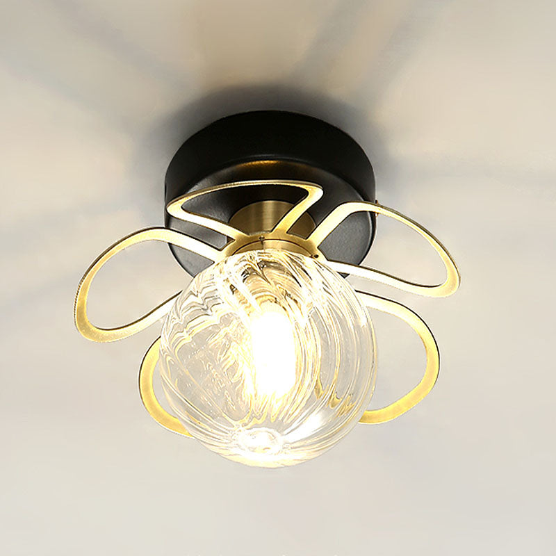 Flower Semi Flush Mount Lamp Minimalist Swirl Crystal 1/3 Lights Black/Gold Ceiling Fixture Clearhalo 'Ceiling Lights' 'Close To Ceiling Lights' 'Close to ceiling' 'Semi-flushmount' Lighting' 314252