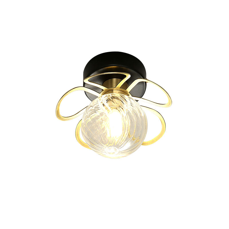 Flower Semi Flush Mount Lamp Minimalist Swirl Crystal 1/3 Lights Black/Gold Ceiling Fixture Clearhalo 'Ceiling Lights' 'Close To Ceiling Lights' 'Close to ceiling' 'Semi-flushmount' Lighting' 314255