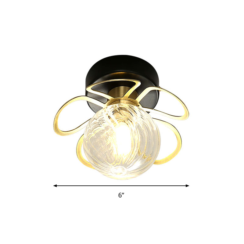 Flower Semi Flush Mount Lamp Minimalist Swirl Crystal 1/3 Lights Black/Gold Ceiling Fixture Clearhalo 'Ceiling Lights' 'Close To Ceiling Lights' 'Close to ceiling' 'Semi-flushmount' Lighting' 314256