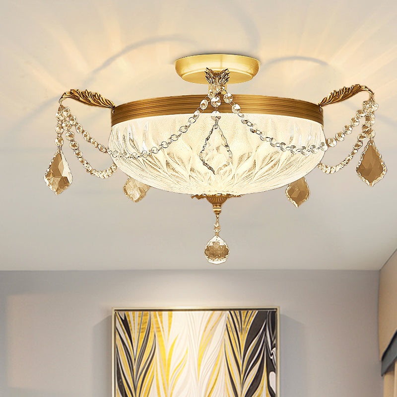 Brass Dome Ceiling Mounted Light Postmodern Crystal Semi Flush Light Fixture for Dining Room Clearhalo 'Ceiling Lights' 'Close To Ceiling Lights' 'Close to ceiling' 'Semi-flushmount' Lighting' 314270