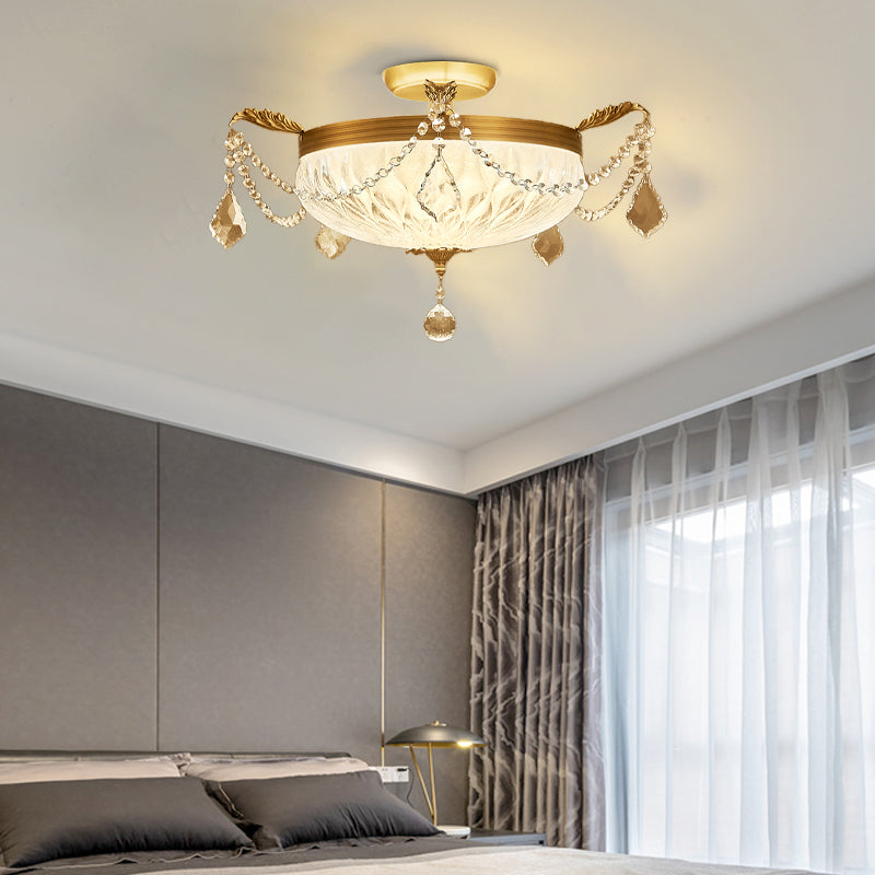 Brass Dome Ceiling Mounted Light Postmodern Crystal Semi Flush Light Fixture for Dining Room Clearhalo 'Ceiling Lights' 'Close To Ceiling Lights' 'Close to ceiling' 'Semi-flushmount' Lighting' 314271