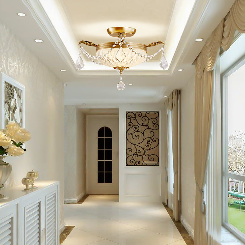 Brass Dome Ceiling Mounted Light Postmodern Crystal Semi Flush Light Fixture for Dining Room Clearhalo 'Ceiling Lights' 'Close To Ceiling Lights' 'Close to ceiling' 'Semi-flushmount' Lighting' 314272