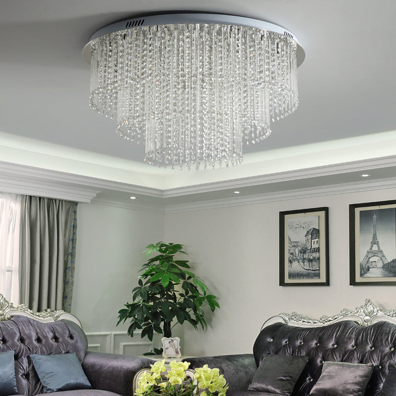 Crystal Strand 3 Tiers Ceiling Light Modernism Nickel LED Flush Mount Lamp for Living Room Nickel Clearhalo 'Ceiling Lights' 'Close To Ceiling Lights' 'Close to ceiling' 'Flush mount' Lighting' 314298
