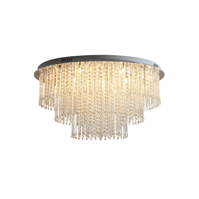 Crystal Strand 3 Tiers Ceiling Light Modernism Nickel LED Flush Mount Lamp for Living Room Clearhalo 'Ceiling Lights' 'Close To Ceiling Lights' 'Close to ceiling' 'Flush mount' Lighting' 314302