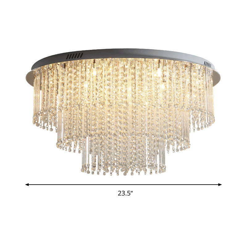 Crystal Strand 3 Tiers Ceiling Light Modernism Nickel LED Flush Mount Lamp for Living Room Clearhalo 'Ceiling Lights' 'Close To Ceiling Lights' 'Close to ceiling' 'Flush mount' Lighting' 314303
