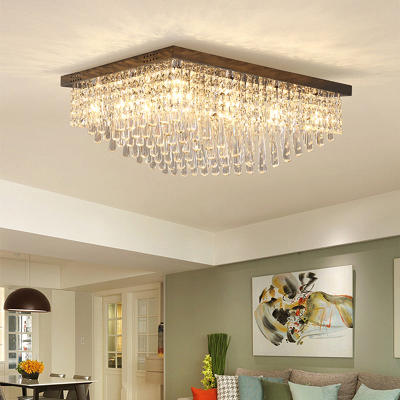 Nickel Rectangle Flush Mount Light Simple K9 Crystal LED Ceiling Fixture for Living Room Nickel Clearhalo 'Ceiling Lights' 'Close To Ceiling Lights' 'Close to ceiling' 'Flush mount' Lighting' 314305