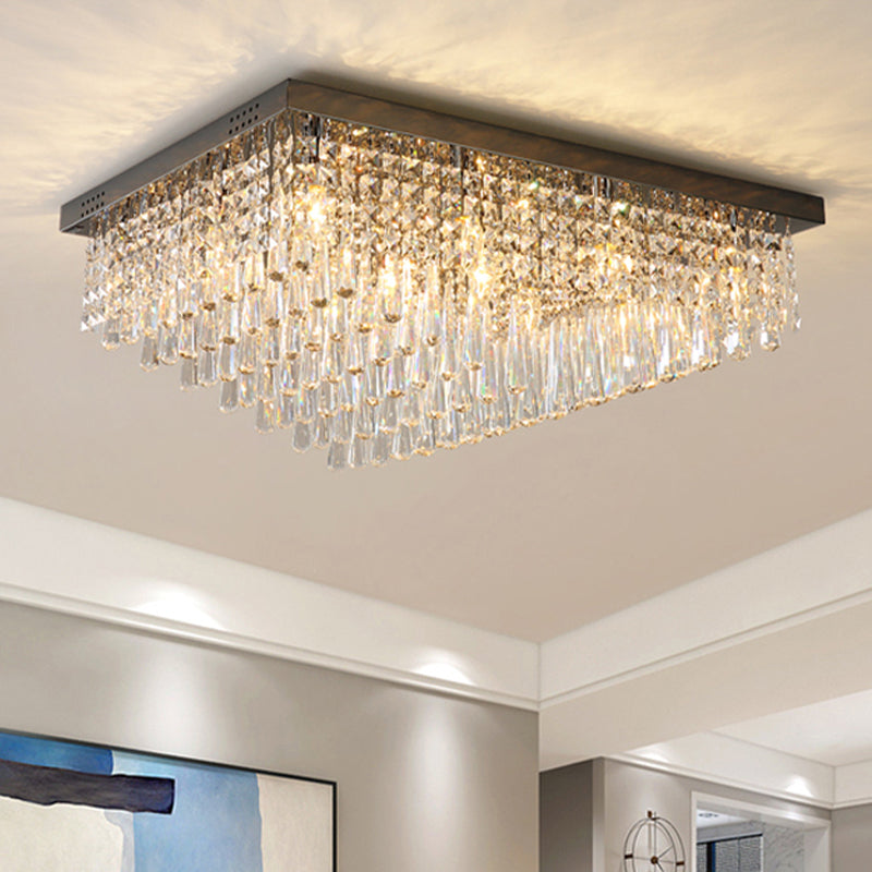 Nickel Rectangle Flush Mount Light Simple K9 Crystal LED Ceiling Fixture for Living Room Clearhalo 'Ceiling Lights' 'Close To Ceiling Lights' 'Close to ceiling' 'Flush mount' Lighting' 314306