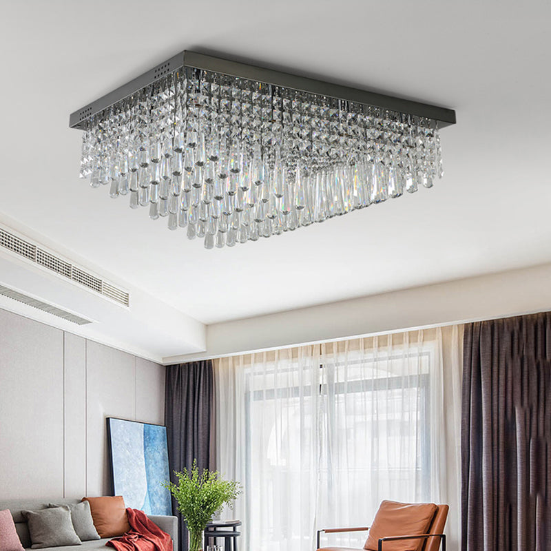 Nickel Rectangle Flush Mount Light Simple K9 Crystal LED Ceiling Fixture for Living Room Clearhalo 'Ceiling Lights' 'Close To Ceiling Lights' 'Close to ceiling' 'Flush mount' Lighting' 314307