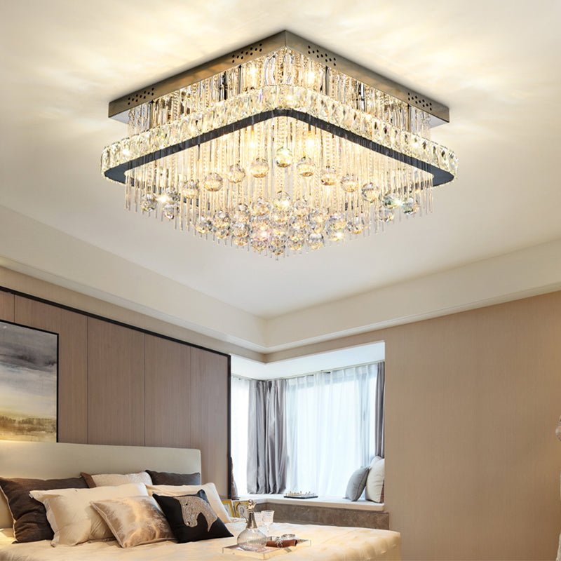 Square Crystal Block Ceiling Lighting Contemporary 8 Heads Nickel Flush Mount Lamp Nickel Clearhalo 'Ceiling Lights' 'Close To Ceiling Lights' 'Close to ceiling' 'Flush mount' Lighting' 314312