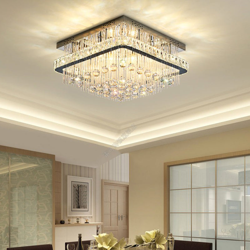 Square Crystal Block Ceiling Lighting Contemporary 8 Heads Nickel Flush Mount Lamp Clearhalo 'Ceiling Lights' 'Close To Ceiling Lights' 'Close to ceiling' 'Flush mount' Lighting' 314314