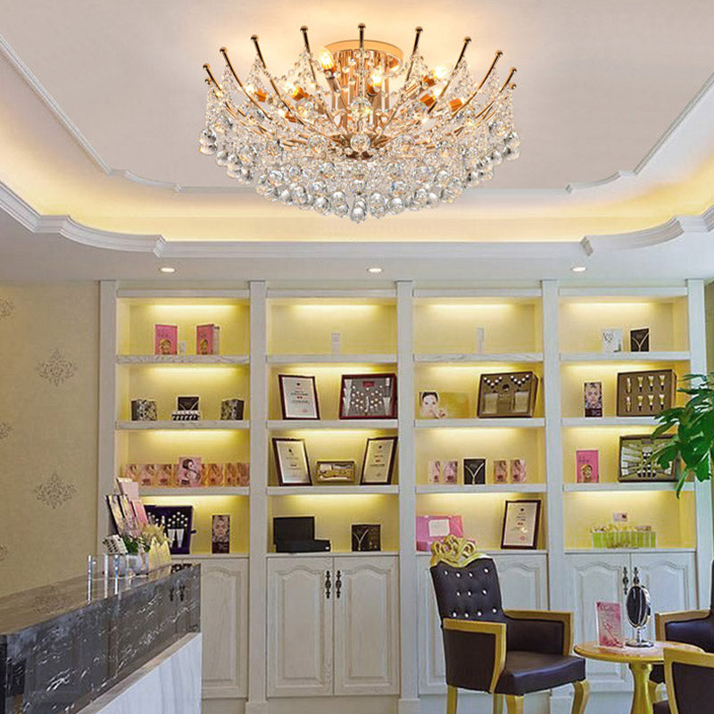 Cascade Ceiling Light Fixture Postmodern Crystal Ball 4 Lights Chrome/Clear/Cognac Semi Flush Mount Light Clearhalo 'Ceiling Lights' 'Close To Ceiling Lights' 'Close to ceiling' 'Semi-flushmount' Lighting' 314321