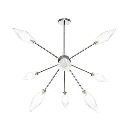 9/12/15-Light Living Room Hanging Chandelier Lamp Industrial Amber/Clear Pendant Light with Diamond Glass Shade 9 Clear Clearhalo 'Ceiling Lights' 'Chandeliers' 'Clear' 'Glass shade' 'Glass' 'Industrial Chandeliers' 'Industrial' 'Middle Century Chandeliers' 'Modern' 'Tiffany' 'Traditional Chandeliers' Lighting' 314382