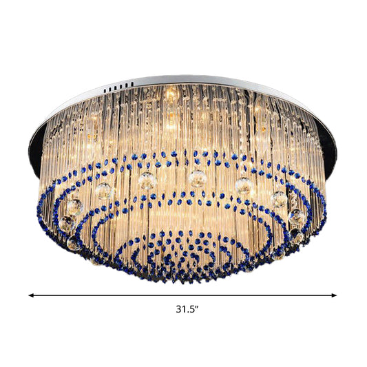 Round Crystal Rod Flush Mount Lamp Contemporary 6/9/14 Lights Nickel Ceiling Light Fixture Clearhalo 'Ceiling Lights' 'Close To Ceiling Lights' 'Close to ceiling' 'Flush mount' Lighting' 314396