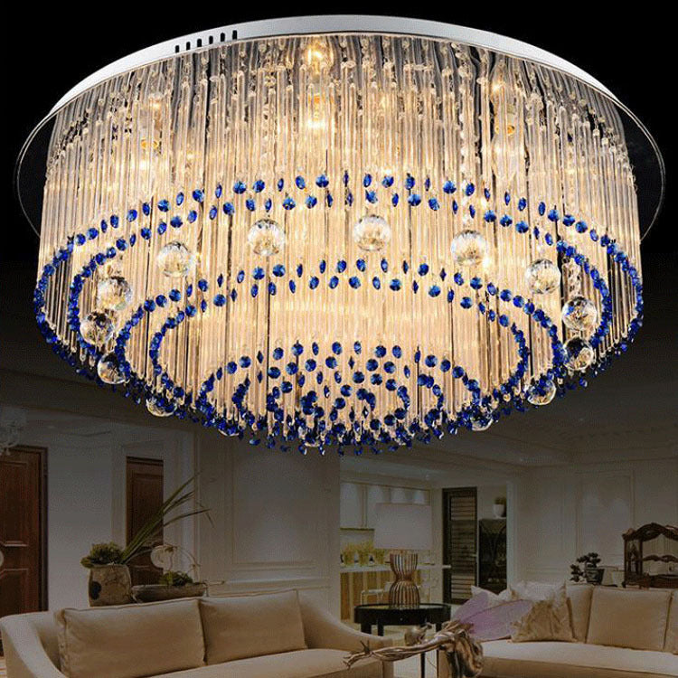 Round Crystal Rod Flush Mount Lamp Contemporary 6/9/14 Lights Nickel Ceiling Light Fixture Nickel Clearhalo 'Ceiling Lights' 'Close To Ceiling Lights' 'Close to ceiling' 'Flush mount' Lighting' 314397