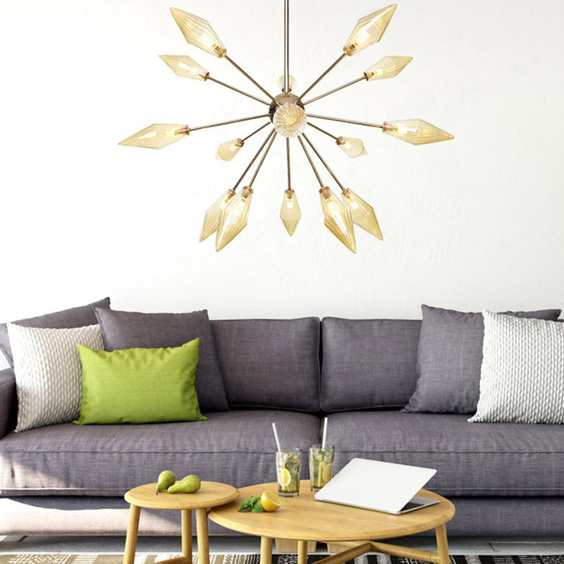 Diamond Shape Indoor Hanging Chandelier Light Amber/Clear Glass 9/12/15-Head Industrial Stylish Ceiling Light Fixture Clearhalo 'Cast Iron' 'Ceiling Lights' 'Chandeliers' 'Clear' 'Industrial Chandeliers' 'Industrial' 'Metal' 'Middle Century Chandeliers' 'Modern' 'Rustic Chandeliers' 'Tiffany' 'Traditional Chandeliers' Lighting' 314400