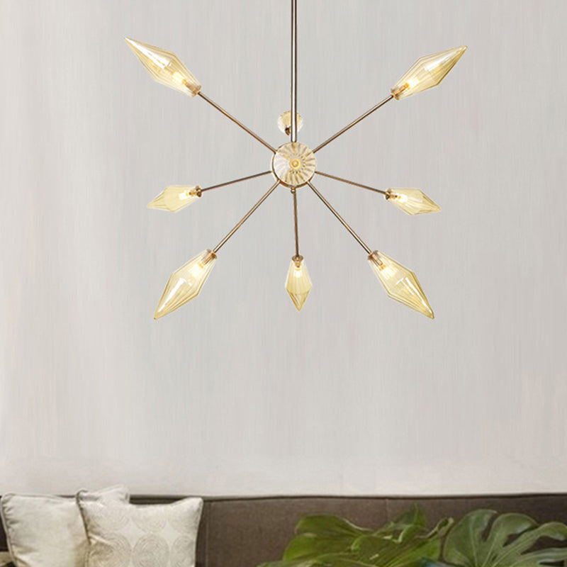 Diamond Shape Indoor Hanging Chandelier Light Amber/Clear Glass 9/12/15-Head Industrial Stylish Ceiling Light Fixture 9 Amber Clearhalo 'Cast Iron' 'Ceiling Lights' 'Chandeliers' 'Clear' 'Industrial Chandeliers' 'Industrial' 'Metal' 'Middle Century Chandeliers' 'Modern' 'Rustic Chandeliers' 'Tiffany' 'Traditional Chandeliers' Lighting' 314402