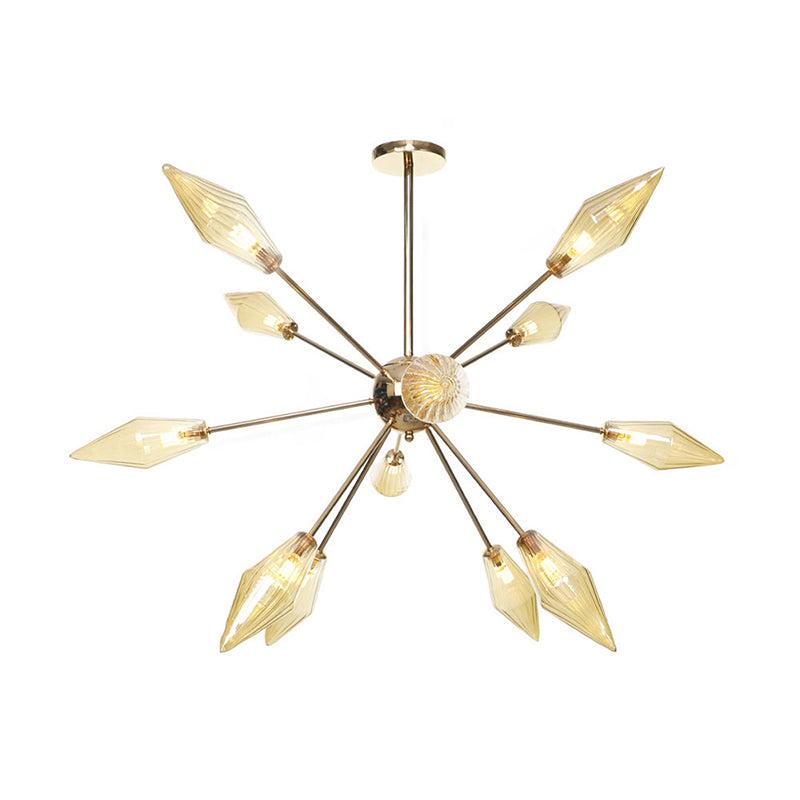 Diamond Shape Indoor Hanging Chandelier Light Amber/Clear Glass 9/12/15-Head Industrial Stylish Ceiling Light Fixture 12 Amber Clearhalo 'Cast Iron' 'Ceiling Lights' 'Chandeliers' 'Clear' 'Industrial Chandeliers' 'Industrial' 'Metal' 'Middle Century Chandeliers' 'Modern' 'Rustic Chandeliers' 'Tiffany' 'Traditional Chandeliers' Lighting' 314404