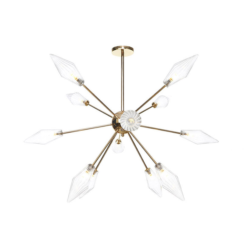 Diamond Shape Indoor Hanging Chandelier Light Amber/Clear Glass 9/12/15-Head Industrial Stylish Ceiling Light Fixture 12 Clear Clearhalo 'Cast Iron' 'Ceiling Lights' 'Chandeliers' 'Clear' 'Industrial Chandeliers' 'Industrial' 'Metal' 'Middle Century Chandeliers' 'Modern' 'Rustic Chandeliers' 'Tiffany' 'Traditional Chandeliers' Lighting' 314408