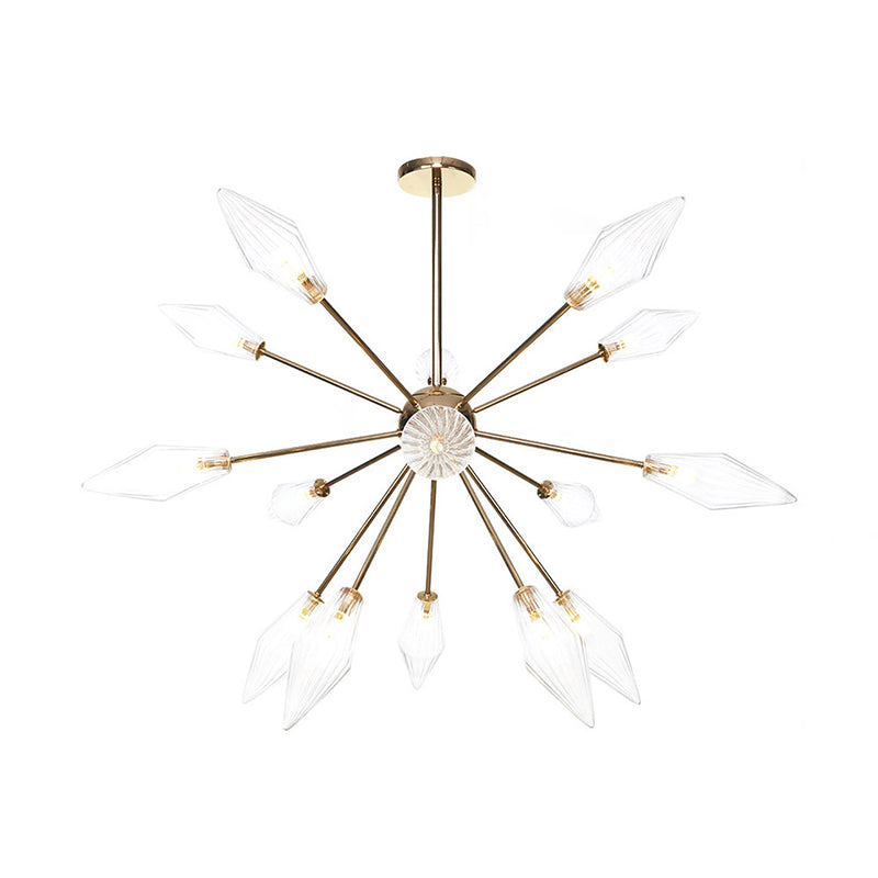 Diamond Shape Indoor Hanging Chandelier Light Amber/Clear Glass 9/12/15-Head Industrial Stylish Ceiling Light Fixture 15 Clear Clearhalo 'Cast Iron' 'Ceiling Lights' 'Chandeliers' 'Clear' 'Industrial Chandeliers' 'Industrial' 'Metal' 'Middle Century Chandeliers' 'Modern' 'Rustic Chandeliers' 'Tiffany' 'Traditional Chandeliers' Lighting' 314409