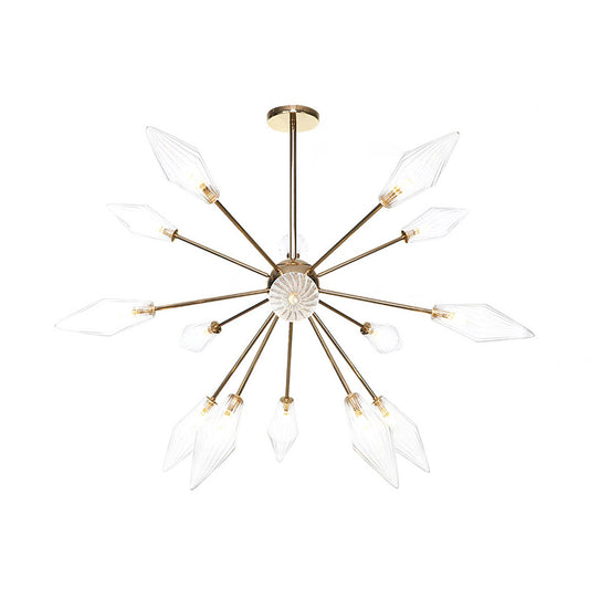Diamond Shape Indoor Hanging Chandelier Light Amber/Clear Glass 9/12/15-Head Industrial Stylish Ceiling Light Fixture 15 Clear Clearhalo 'Cast Iron' 'Ceiling Lights' 'Chandeliers' 'Clear' 'Industrial Chandeliers' 'Industrial' 'Metal' 'Middle Century Chandeliers' 'Modern' 'Rustic Chandeliers' 'Tiffany' 'Traditional Chandeliers' Lighting' 314409