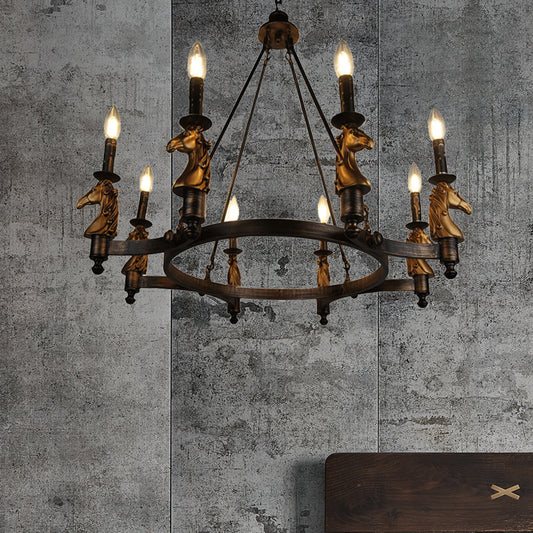 Industrial Wagon Wheel Chandelier Lamp 8 Lights Metal Pendant Lighting in Brass for Dining Room Clearhalo 'Cast Iron' 'Ceiling Lights' 'Chandeliers' 'Industrial Chandeliers' 'Industrial' 'Metal' 'Middle Century Chandeliers' 'Rustic Chandeliers' 'Tiffany' Lighting' 314450