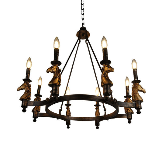 Industrial Wagon Wheel Chandelier Lamp 8 Lights Metal Pendant Lighting in Brass for Dining Room Clearhalo 'Cast Iron' 'Ceiling Lights' 'Chandeliers' 'Industrial Chandeliers' 'Industrial' 'Metal' 'Middle Century Chandeliers' 'Rustic Chandeliers' 'Tiffany' Lighting' 314452
