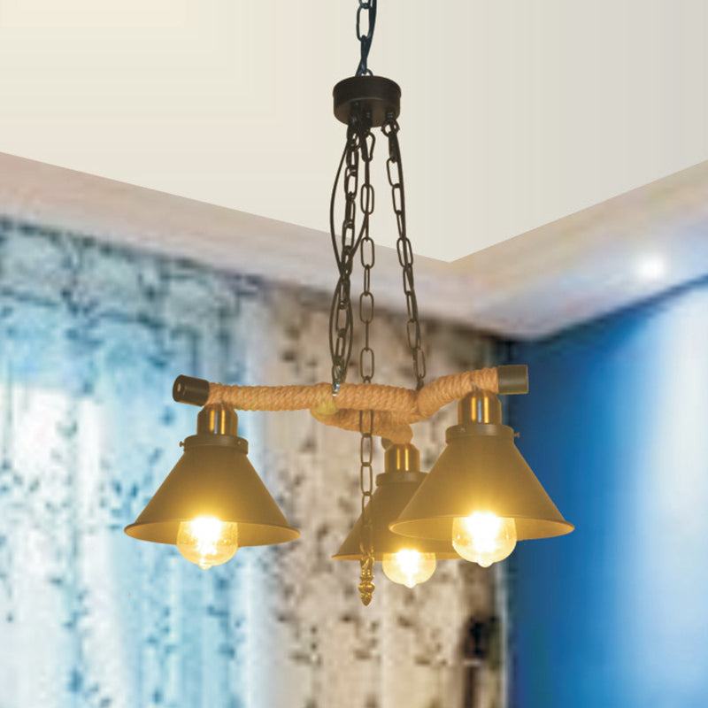 Metal Cone Chandelier Industrial Style 3/6 Lights Living Room Pendant Light in Black Clearhalo 'Cast Iron' 'Ceiling Lights' 'Chandeliers' 'Industrial Chandeliers' 'Industrial' 'Metal' 'Middle Century Chandeliers' 'Rustic Chandeliers' 'Tiffany' Lighting' 314467