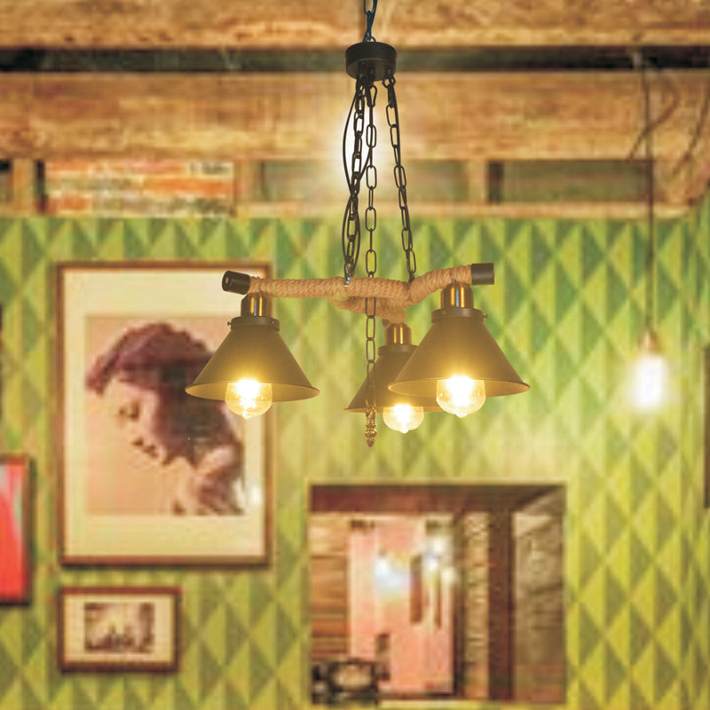Metal Cone Chandelier Industrial Style 3/6 Lights Living Room Pendant Light in Black Clearhalo 'Cast Iron' 'Ceiling Lights' 'Chandeliers' 'Industrial Chandeliers' 'Industrial' 'Metal' 'Middle Century Chandeliers' 'Rustic Chandeliers' 'Tiffany' Lighting' 314468