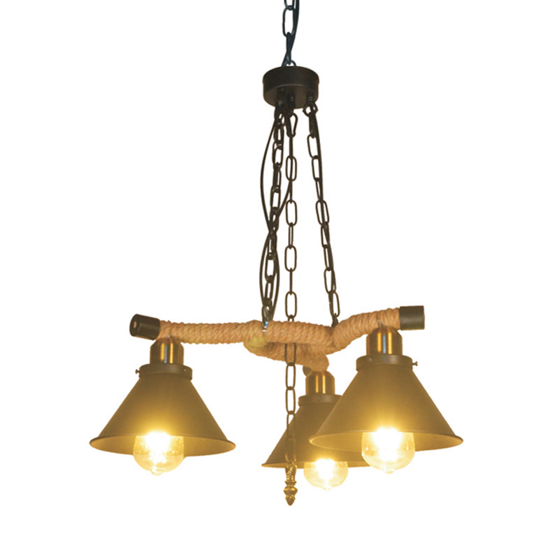 Metal Cone Chandelier Industrial Style 3/6 Lights Living Room Pendant Light in Black Clearhalo 'Cast Iron' 'Ceiling Lights' 'Chandeliers' 'Industrial Chandeliers' 'Industrial' 'Metal' 'Middle Century Chandeliers' 'Rustic Chandeliers' 'Tiffany' Lighting' 314469